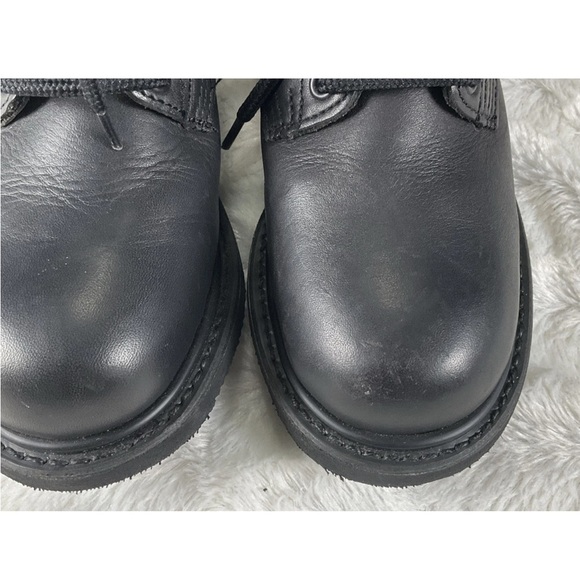 Double H Womens 7M Black Leather Zip Buckle Lace Up Motorcycle Combat Boots - Picture 10 of 14